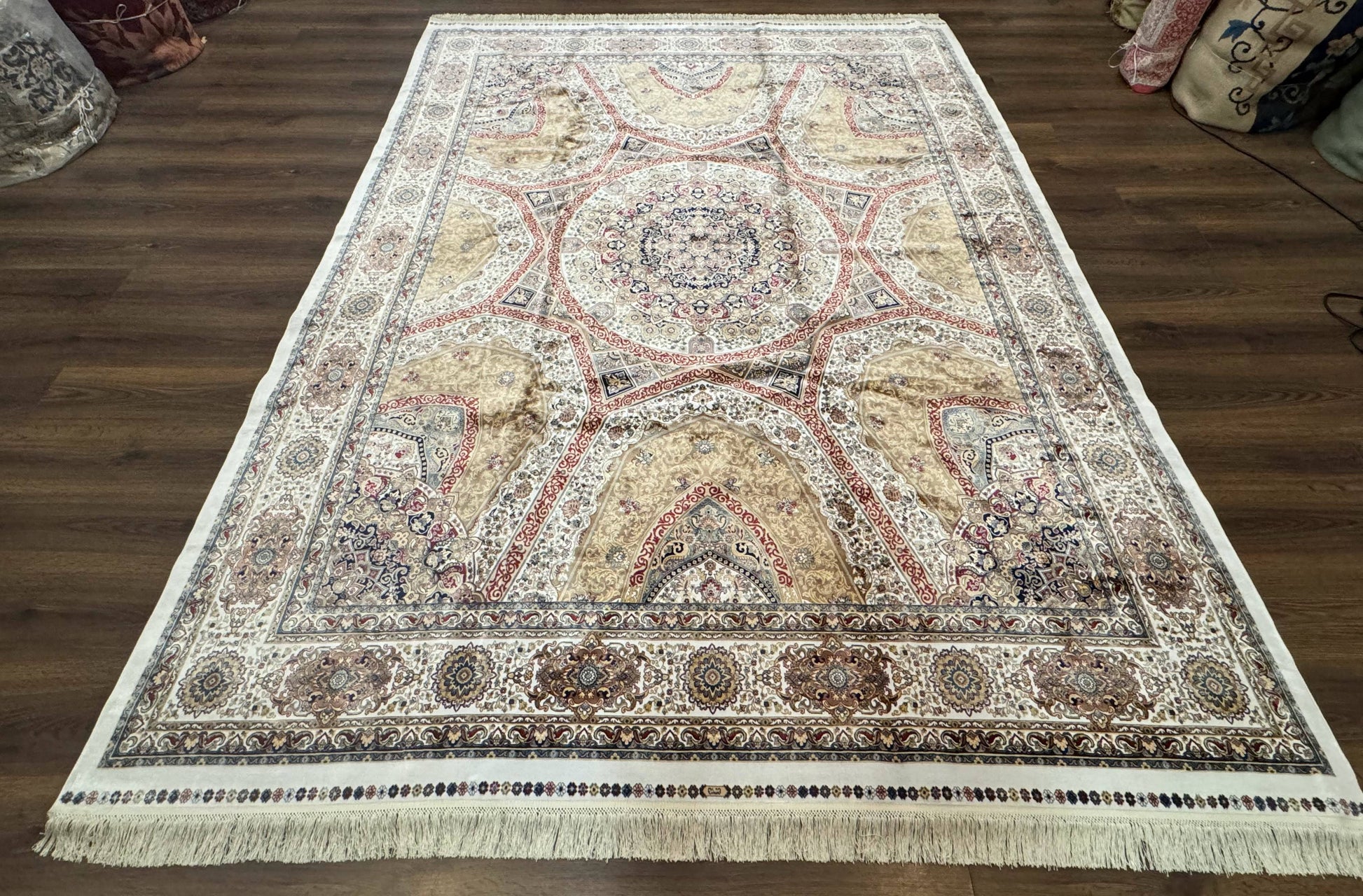 Turkish Silk Rug 8x10, Dome Design, Hereke Carpet, Bamboo Silk, New - Nuvé