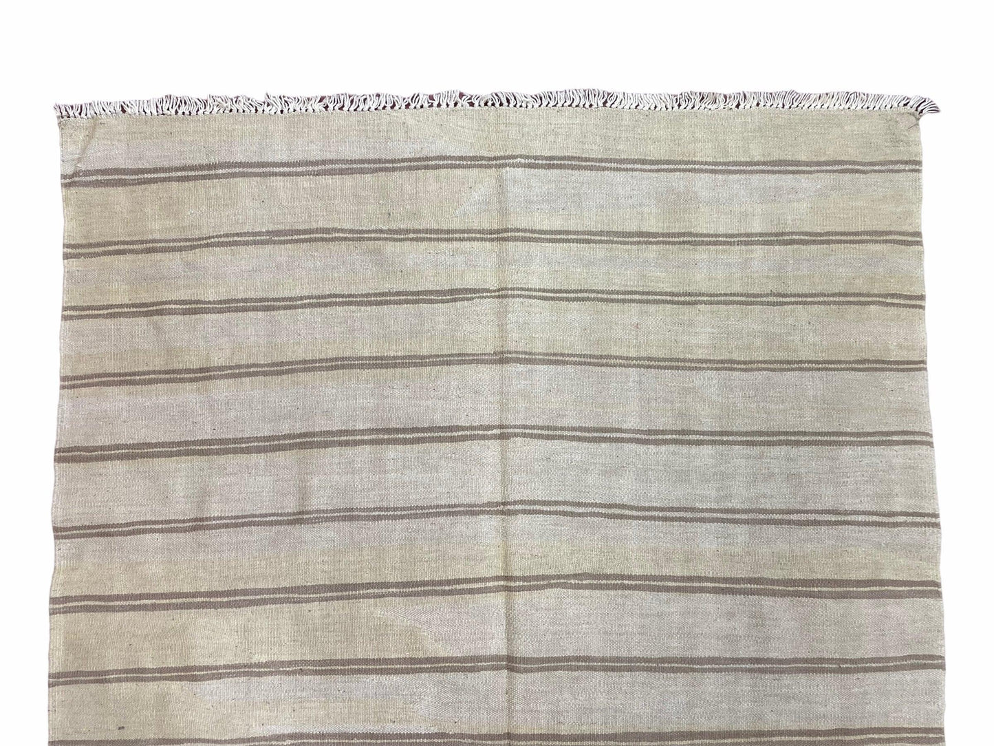 5x8 Turkish Kilim Rug, Flatweave Carpet, Striped Blanket, Southwestern Design, New, Gray, Wool, High Quality, Hand-Knotted - Nuvé
