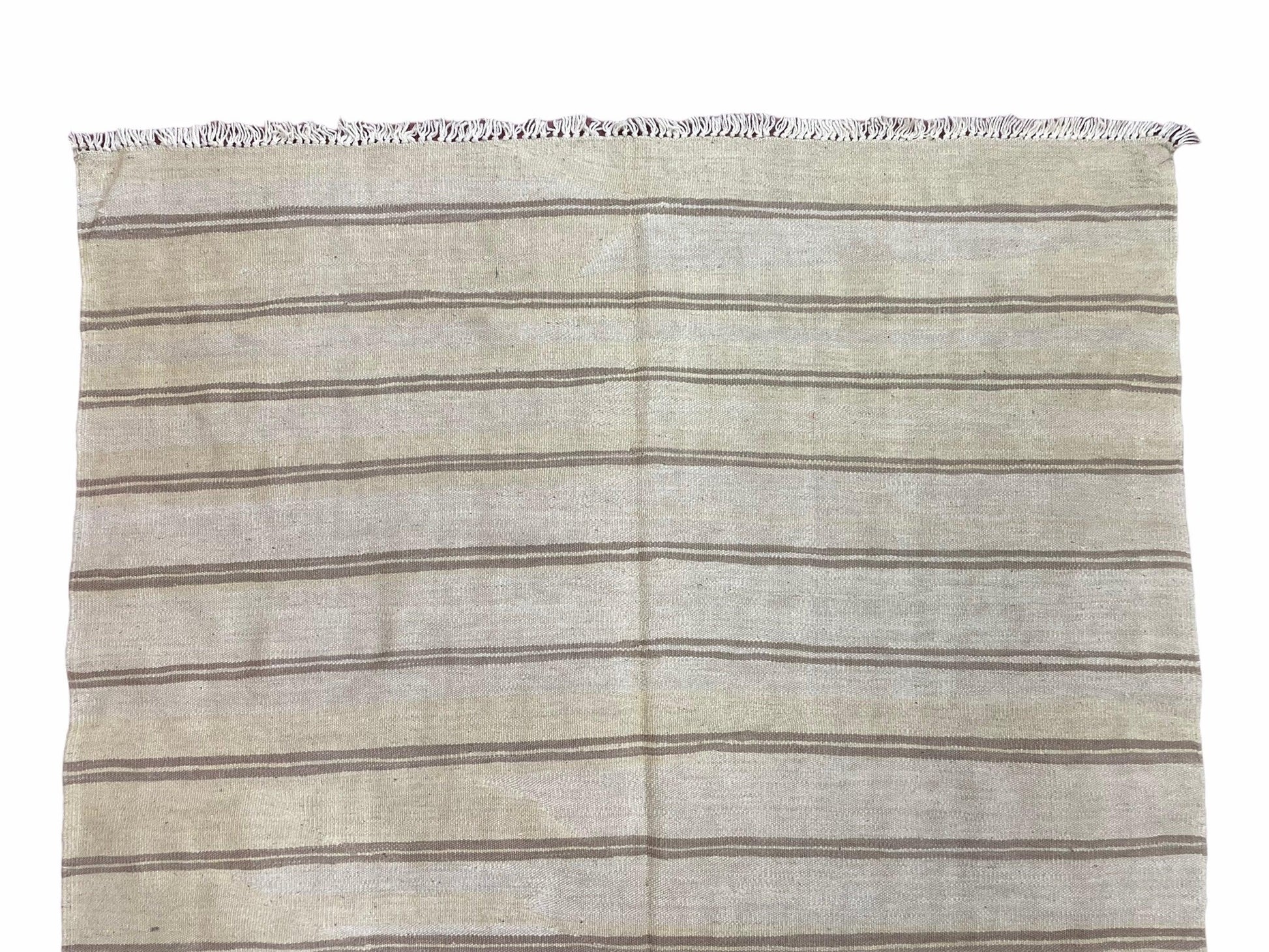 5x8 Turkish Kilim Rug, Flatweave Carpet, Striped Blanket, Southwestern Design, New, Gray, Wool, High Quality, Hand-Knotted - Nuvé