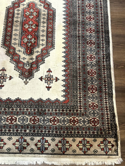 Pakistani Turkoman Rug 4x6, Semi Open Field, Ivory, Vintage - Nuvé