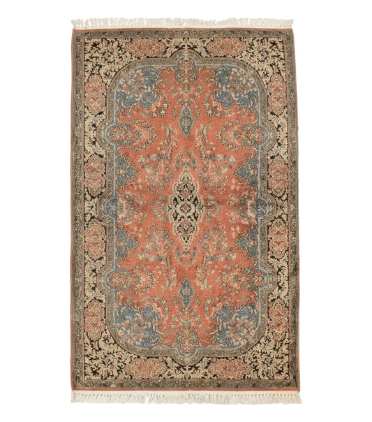 Indian Kashmiri Silk Rug 3x5, Fine 260 KPSI, Hand Knotted