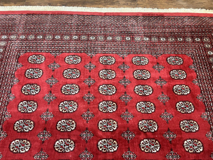 Turkoman Rug 8 x 11.6, Red Bokhara Pakistani Carpet, Wool Handmade Vintage Rug - Nuvé