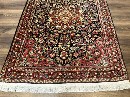 Antique Persian Sarouk Rug 4x5, Dark Blue and Red, Floral Medallion, Fine - Nuvé