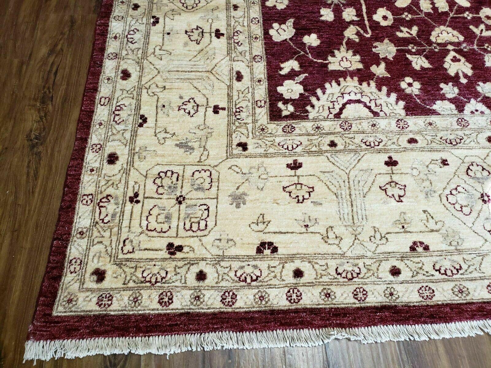 Pakistani Peshawar Rug 10x14, Handmade Chobi Carpet, Maroon & Beige - Nuvé