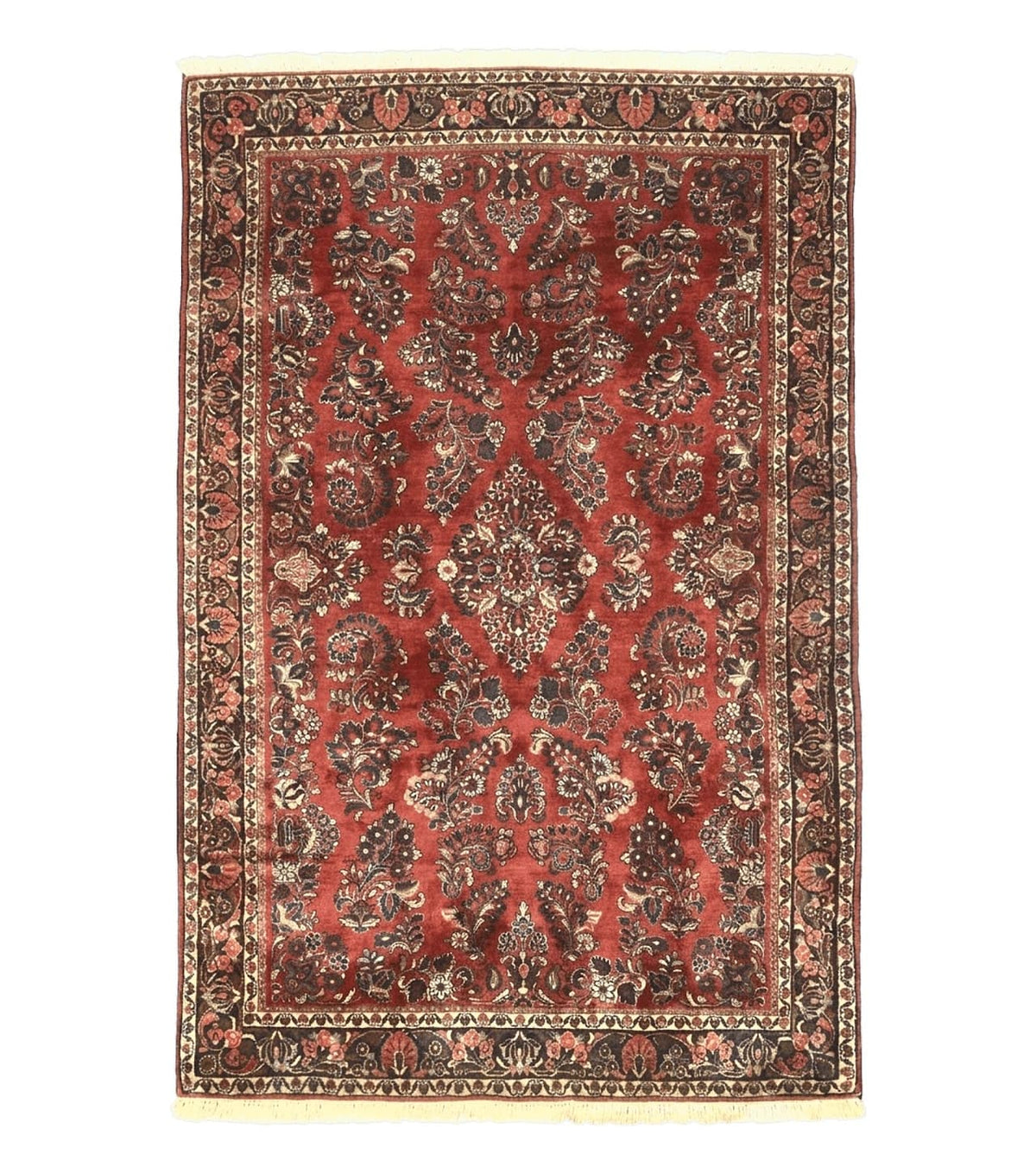 Antique Persian Sarouk Rug 4x7, Hand Knotted Wool Red Persian Carpet, Floral