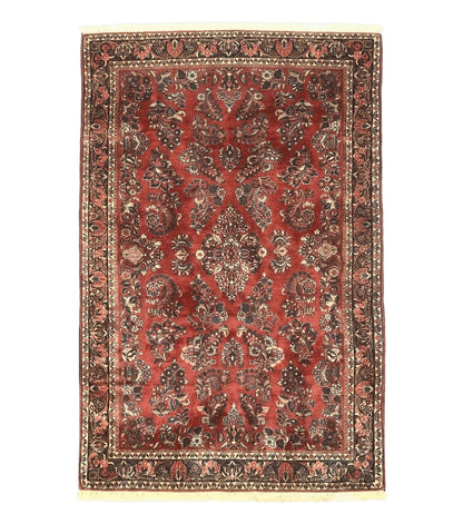 Antique Persian Sarouk Rug 4x7, Hand Knotted Wool Red Persian Carpet, Floral