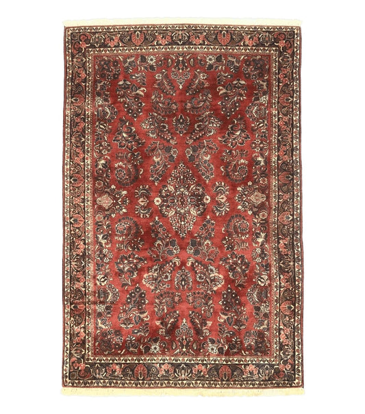 Antique Persian Sarouk Rug 4x7, Hand Knotted Wool Red Persian Carpet, Floral