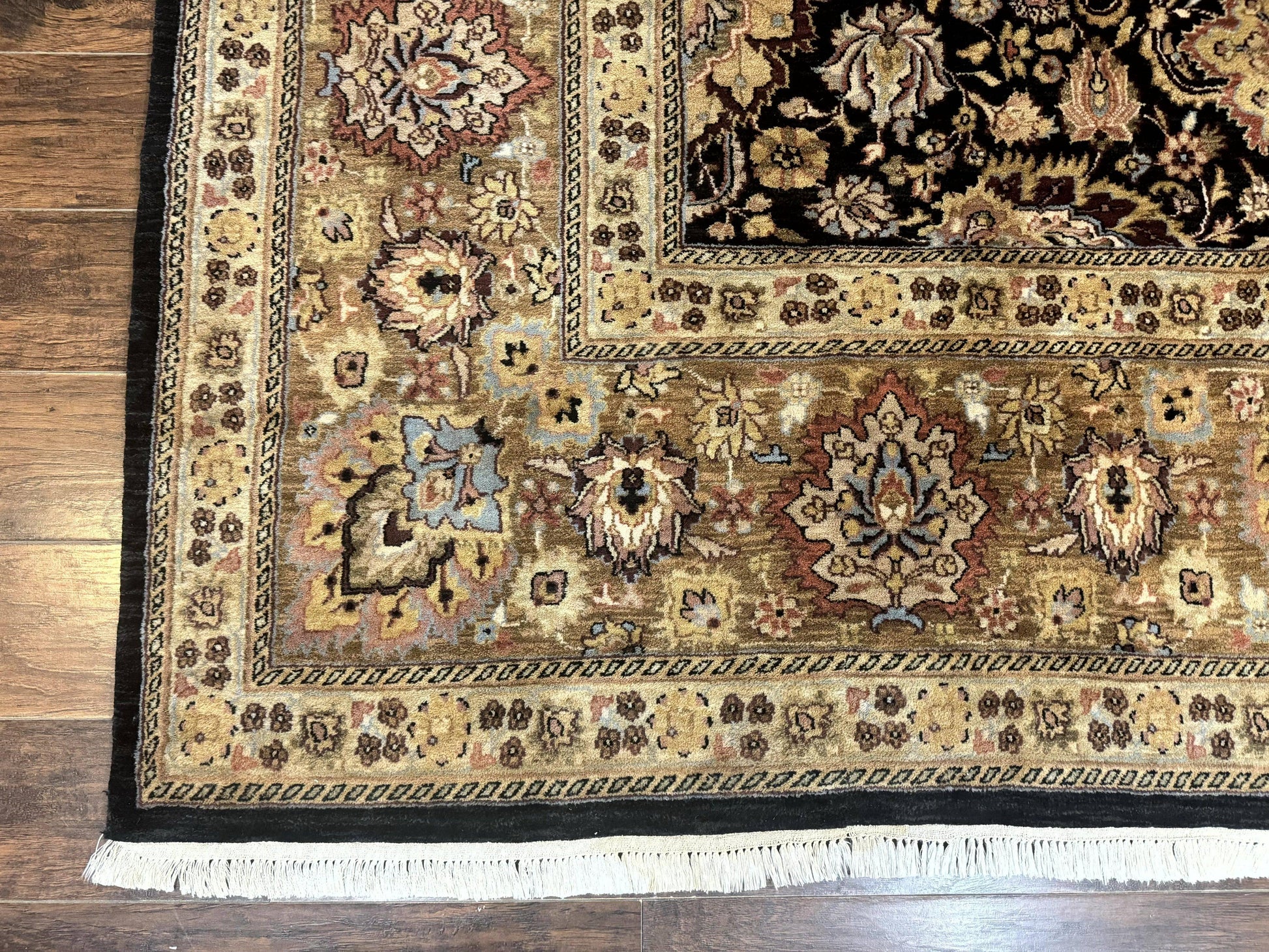 Indo Persian Rug 9x12, Floral Allover, Midnight Blue, Handmade Vintage Wool Oriental Carpet - Nuvé