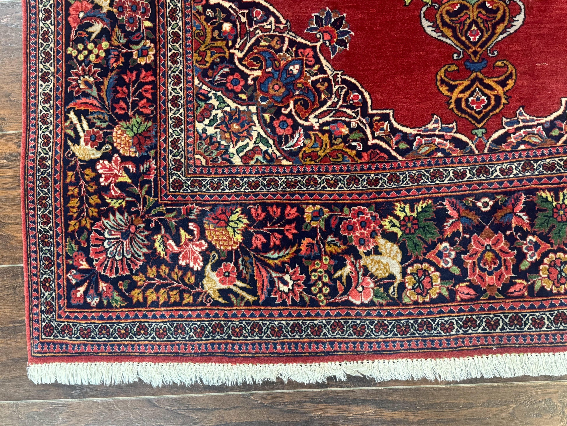 Red Persian Kashan Rug 4x6, Very Fine 260 KPSI, Red and Navy Blue Persian Carpet, Semi Open Field - Nuvé