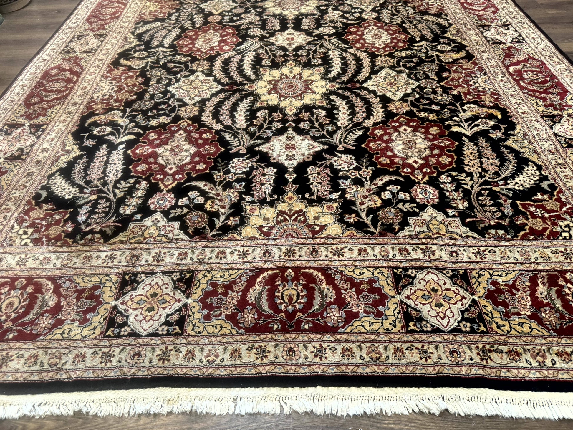 Sino Persian Rug 9x12, Black & Maroon, Wool and Silk, Allover Pattern - Nuvé