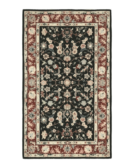 Black Sino Persian Rug 3x5, Wool with Silk Highlights, Floral, Fine 170 KPSI