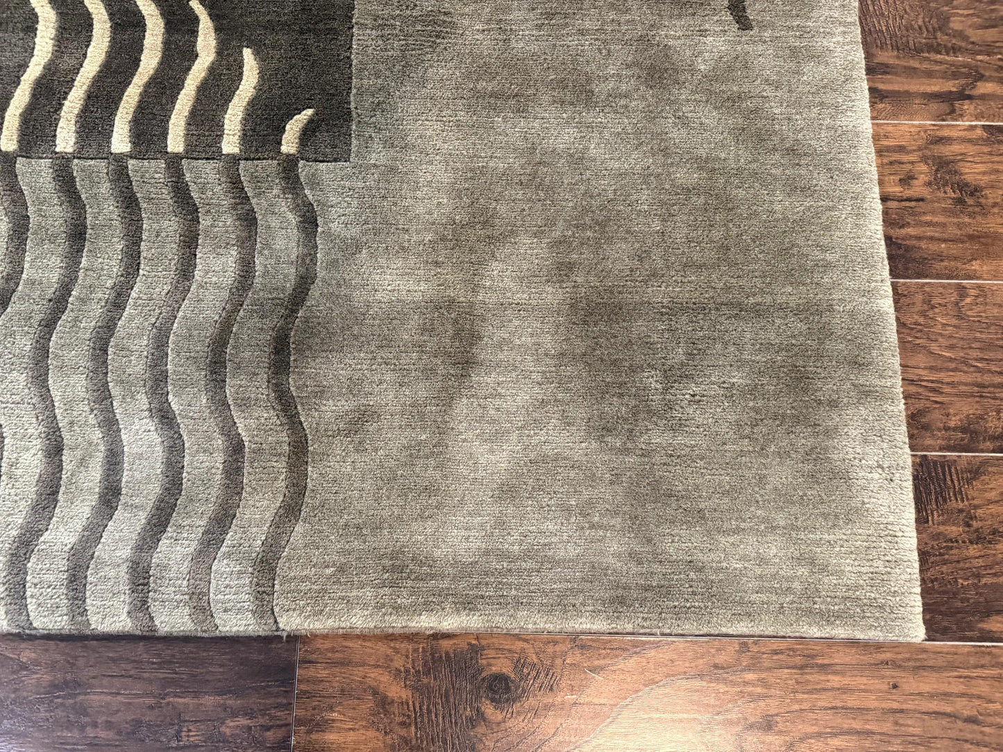 Modern Tibetan Wool Rug 3.6 x 5.6, Shades of Green, Abstract Design - Nuvé