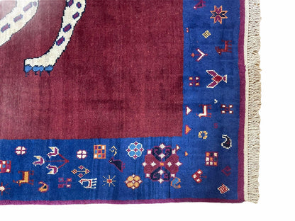 5 X 7 Handmade Zagros Wool Rug Snow White Panther Maroon Blue Organic Dyes - Nuvé