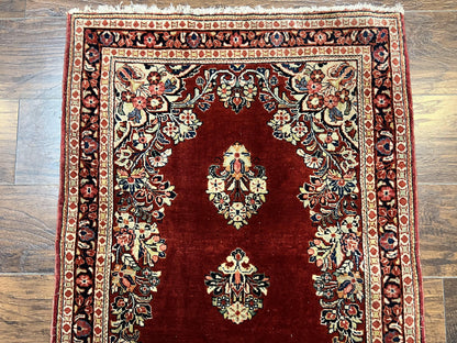 Persian Sarouk Runner Rug 2.7 x 6, Semi Open Field, Red, Handmade Hand Knotted, Wool Oriental Carpet, Vintage Semi Antique - Nuvé