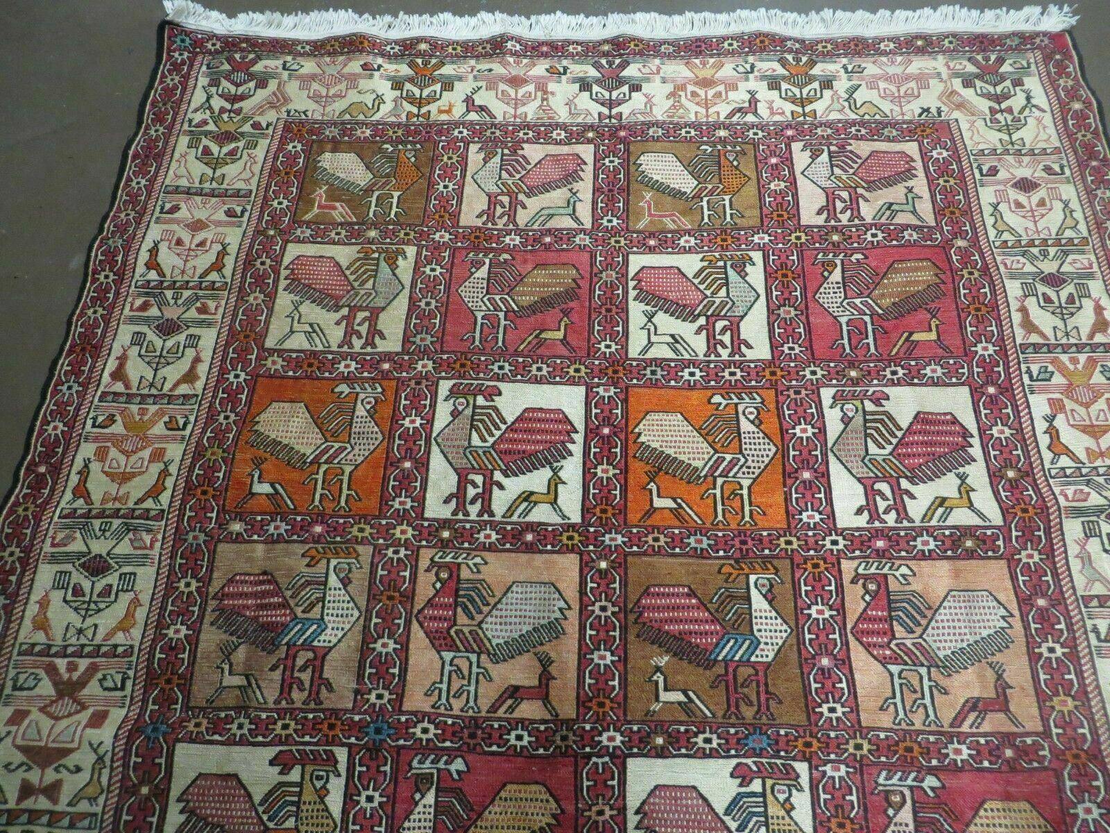 4' X 6' Vintage Russian Kilim Handmade Flat Soumak Weave Silk Wool Rug Organic - Nuvé