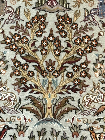 Wonderful Persian Tabriz Rug 3x5, Tree of Life, Animal Pictorials, Birds, Wool & Silk Highlights, Fine 330 KPSI - Nuvé