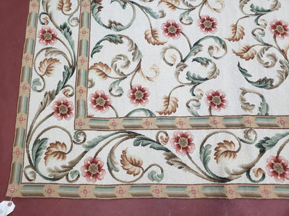 Needlepoint Rug 9x12, European Aubusson Design, Floral Allover Garden Pattern, New Needlepoint Area Rug, Ivory Rug, Hand Woven, Flatweave - Nuvé