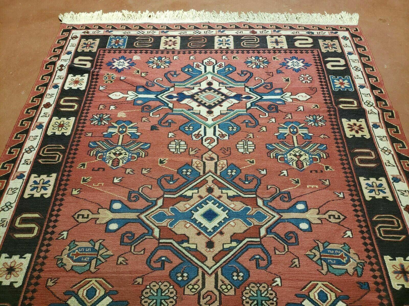 4' X 6' Vintage Russian Kilim Handmade Caucasian Soumak Flat Weave Wool Rug - Nuvé