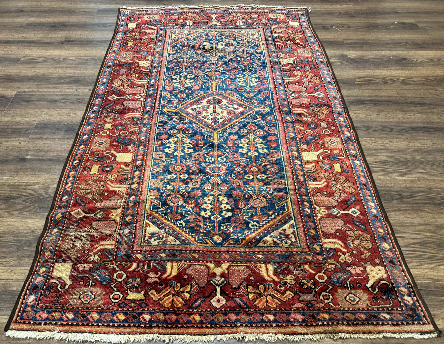 Antique Persian Rug 4x7, Blue and Red Malayer Carpet, Rare - Nuvé