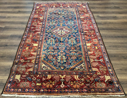 Antique Persian Rug 4x7, Blue and Red Malayer Carpet, Rare - Nuvé
