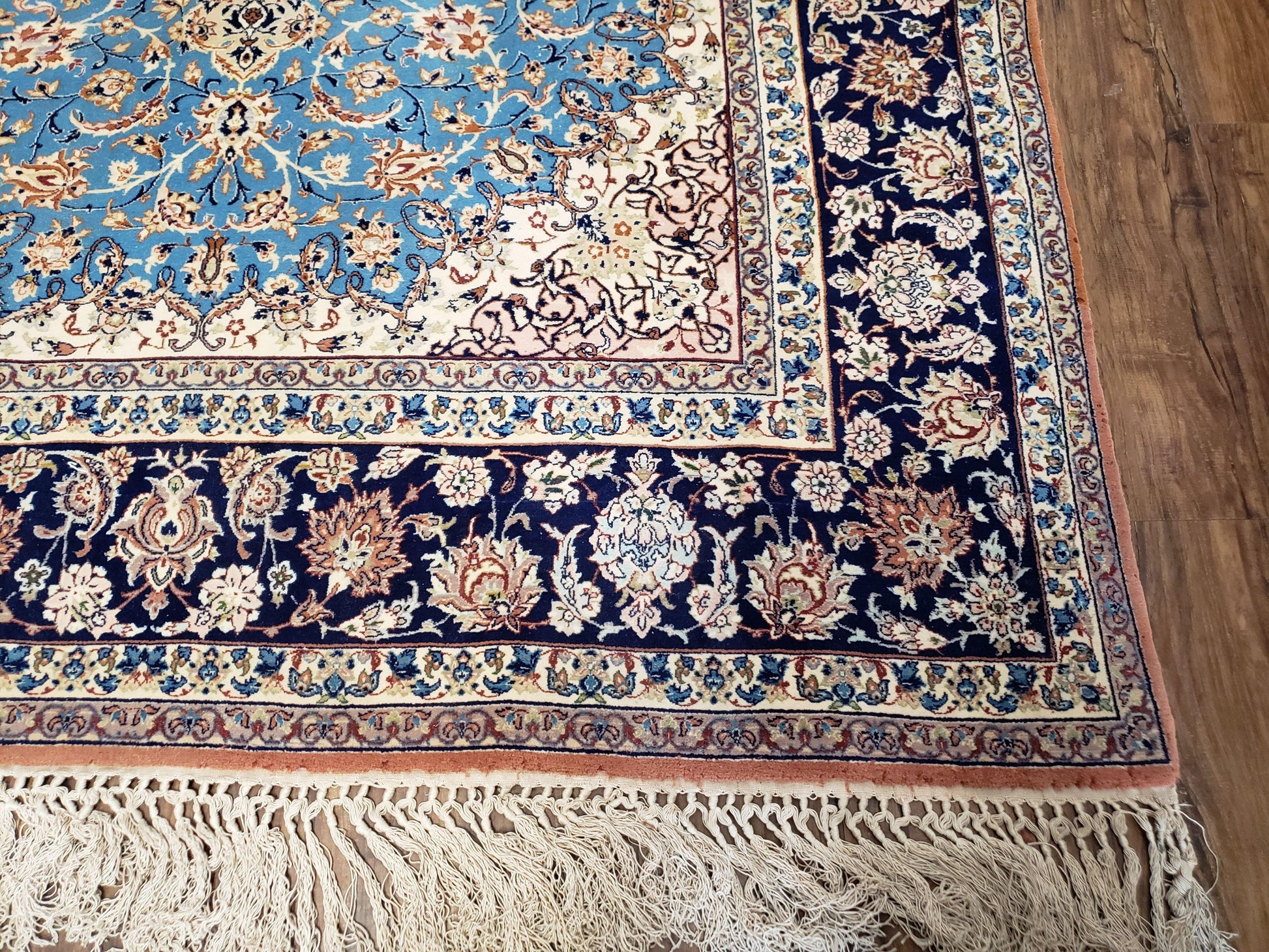 Persian Isfahan Rug, Kork Wool on Silk Foundation, Sky Blue, Hand-Knotted, 5' 1" x 7' 8" - Nuvé