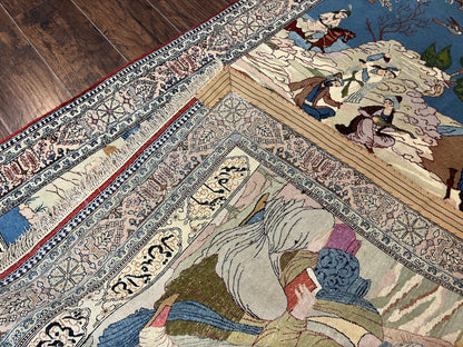 Vintage Persian Qum Pictorial Rug 5x7 - Wool & Silk - Nuvé