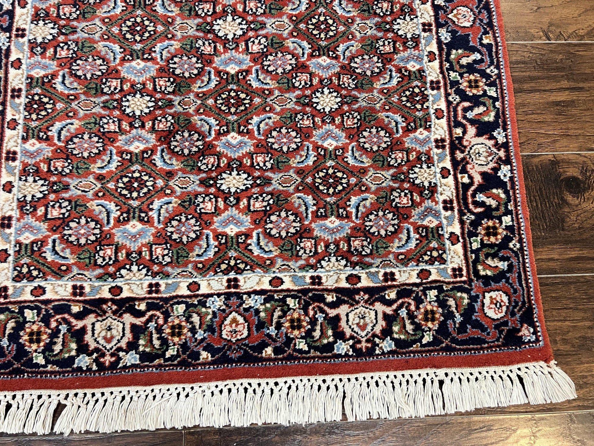 Indo Persian Rug 3x5, Red and Navy Blue, Wool Vintage Handmade Small Carpet 3 x 5 ft, Herati Pattern, Bidjar Rug - Nuvé