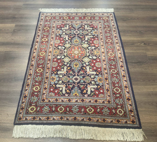 Turkish Hereke Rug 3x5, Navy Blue and Red, Fine 210 KPSI - Nuvé