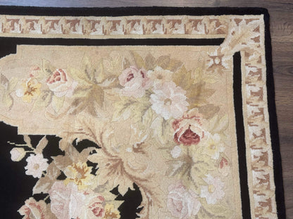 Chinese Aubusson Rug 6x9, Wool Pile, Black, Floral, Elegant - Nuvé