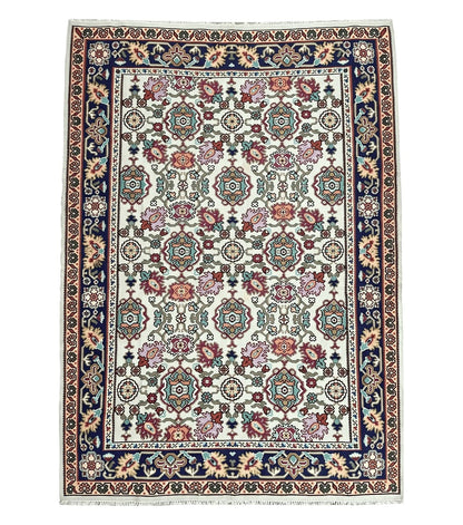 Antique Turkish Kilim Rug 7x10 Allover Pattern, Ivory Cream Maroon Light Blue, Wool Flatweave Hand Woven, Large Kilim, Vintage Kilim Carpet