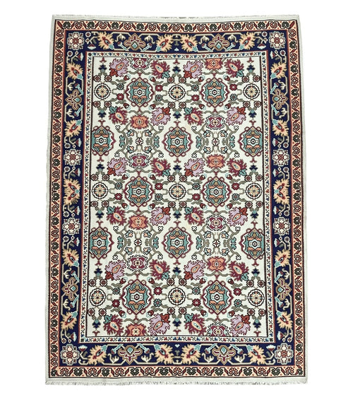 Antique Turkish Kilim Rug 7x10 Allover Pattern, Ivory Cream Maroon Light Blue, Wool Flatweave Hand Woven, Large Kilim, Vintage Kilim Carpet