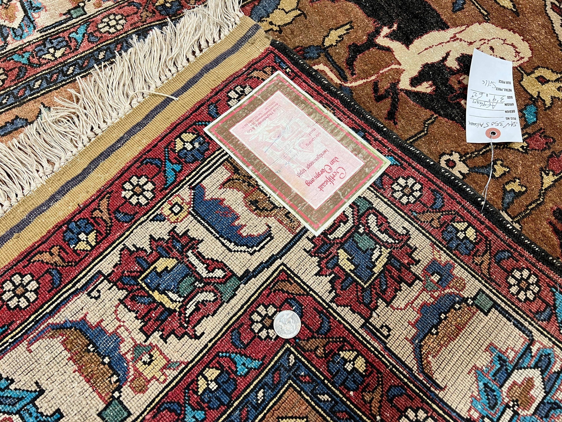 Unique Afghan Silk Rug 4x6, Hunting Pattern Animal Motifs, Light Brown and Cream, Persian Handwritten Poetry, Fine 1940s Oriental Carpet Wow - Nuvé