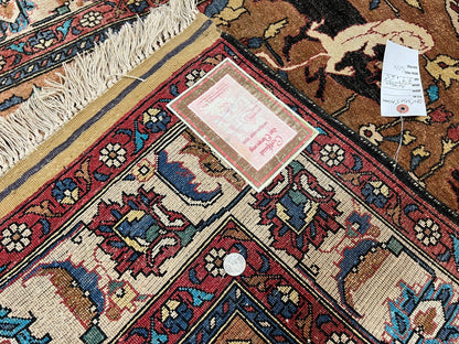 Unique Afghan Silk Rug 4x6, Hunting Pattern Animal Motifs, Light Brown and Cream, Persian Handwritten Poetry, Fine 1940s Oriental Carpet Wow - Nuvé
