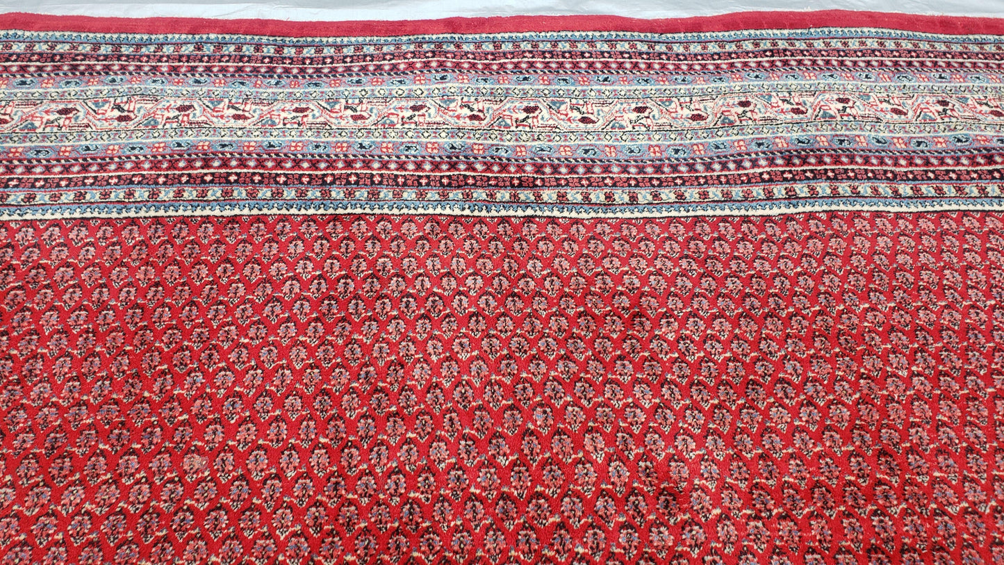 Persian Sarouk Mir Pattern, Red and Beige, Hand-Knotted, Wool, Paisley Boteh Design, 9'9" x 13', Semi Antique - Nuvé