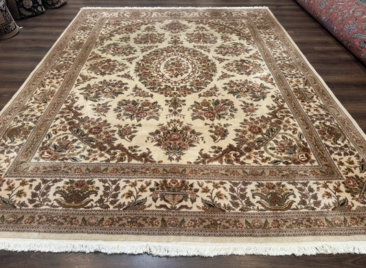 Sino Persian Rug 8x10, Floral, Elegant, Fine 225 KPSI, Beige, Wool & Silk - Nuvé
