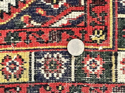 Indo Persian Bidjar Runner Rug 2.8 x 10, Vintage Rug for Hallway, 10ft Runner, Wool Handmade Ivory and Red, Medallions - Nuvé