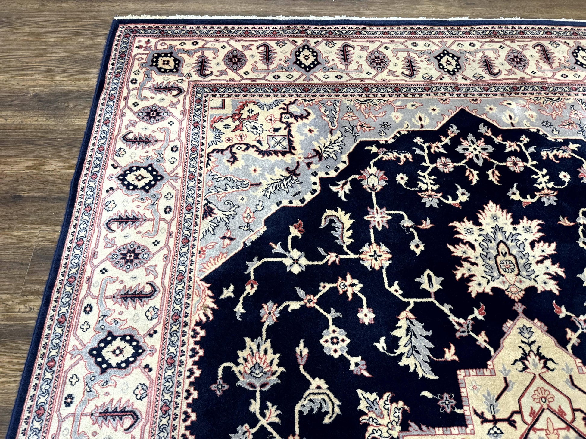 Karastan Rug 8x11 Navy Serapi, Kara Shah Rug, Navy Blue, Vintage Karastan Area Rug Wool Pile Karastan Rug - Nuvé