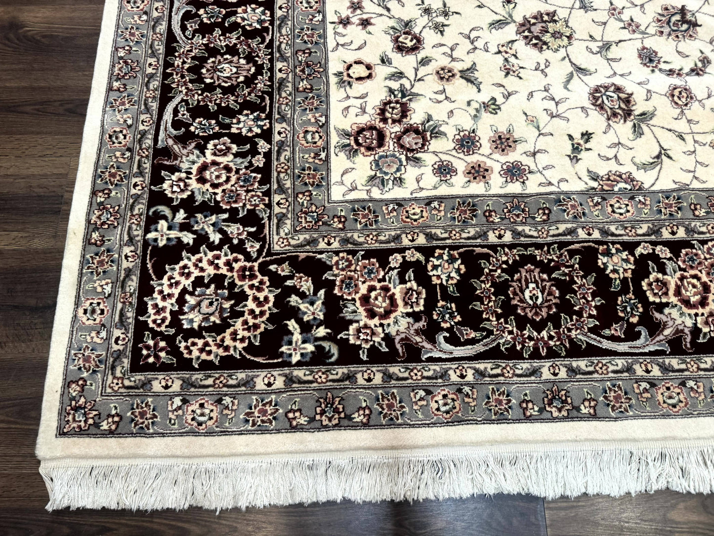 Sino Persian Rug 9x12, Floral Allover Design, 170 KPSI, Ivory and Dark Maroon - Nuvé