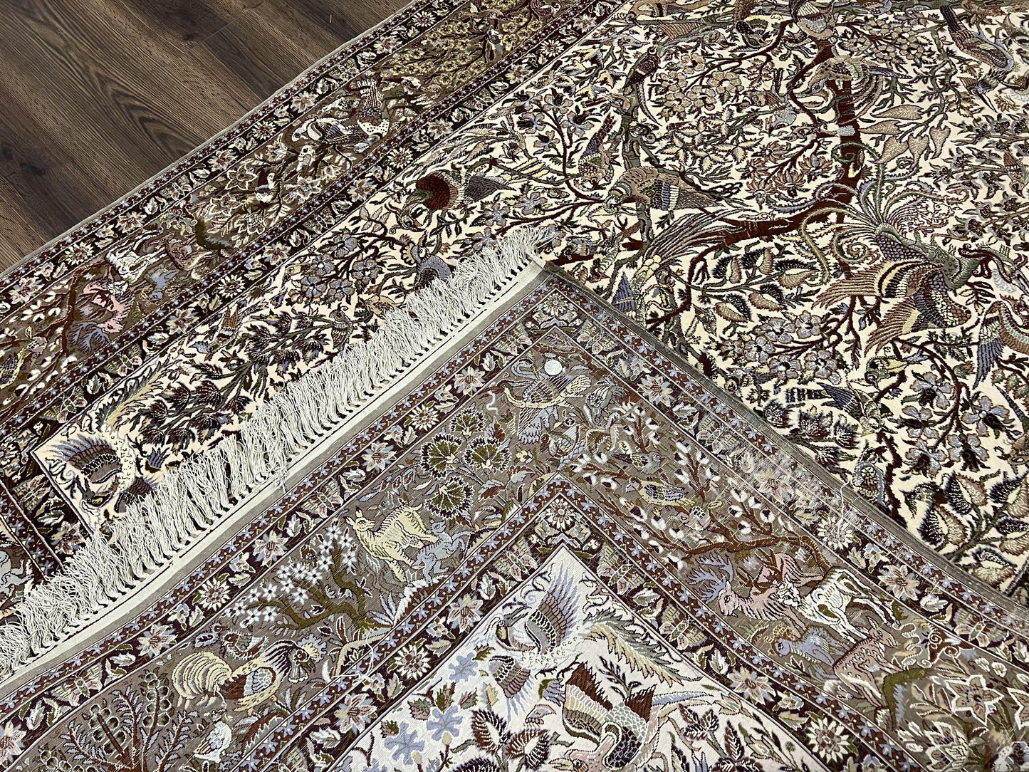 Persian Isfahan Rug 5x8 - Tree of Life, Animal Pictorials, Kork Wool & Silk - Nuvé
