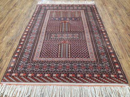 Vintage Turkoman Bokhara Rug 4x6, Four Seasons Pakistan Bukhara Turkmen Engsi Yamud Carpet, Fine Tribal Rug, Wool, Hand-Knotted, Brown, Nice - Nuvé
