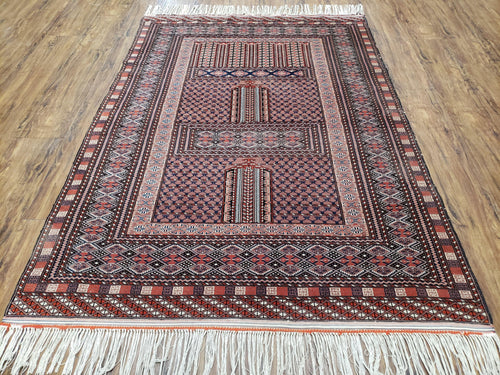 Vintage Turkoman Bokhara Rug 4x6, Four Seasons Pakistan Bukhara Turkmen Engsi Yamud Carpet, Fine Tribal Rug, Wool, Hand-Knotted, Brown, Nice - Nuvé