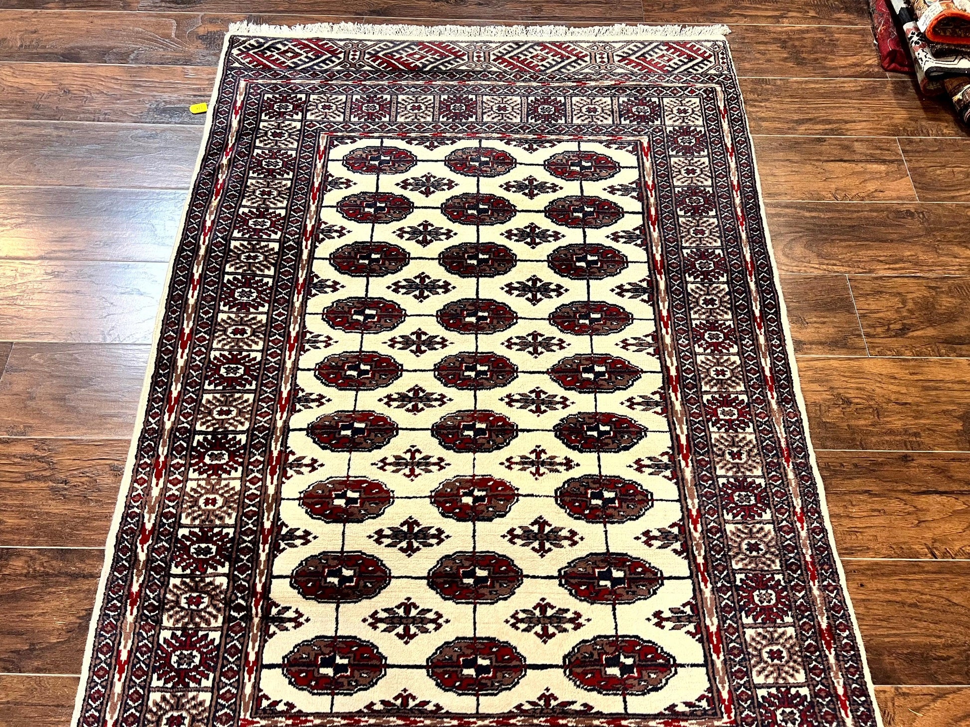 Pakistani Bokhara Rug 4x6, Turkoman Carpet, Vintage Handmade Wool Rug, Ivory - Nuvé