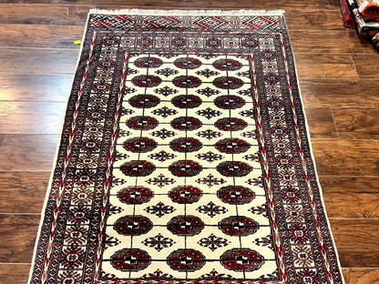 Pakistani Bokhara Rug 4x6, Turkoman Carpet, Vintage Handmade Wool Rug, Ivory - Nuvé