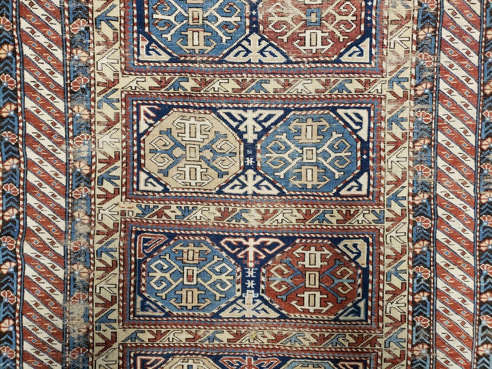 3' 4" X 4' 11" Antique Handmade Shirvan Kazak Caucasian Wool Rug Colorful - Nuvé