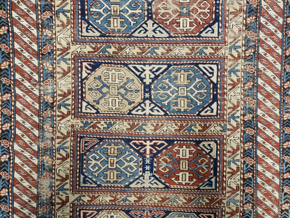 3' 4" X 4' 11" Antique Handmade Shirvan Kazak Caucasian Wool Rug Colorful - Nuvé