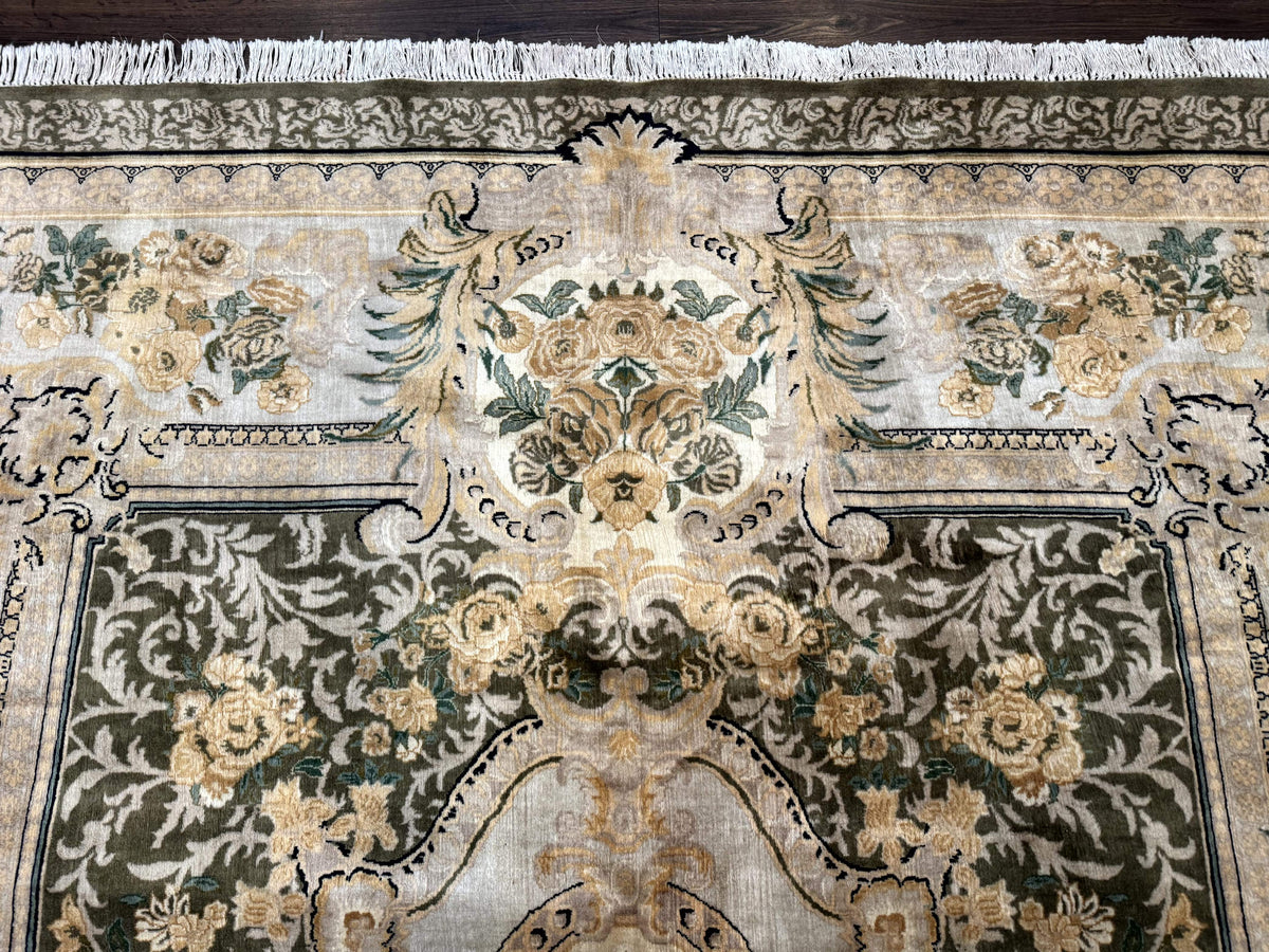 Aubusson Rug 8x10, Very Fine 225 KPSI, Floral, French European Design, Pakistani Carpet
