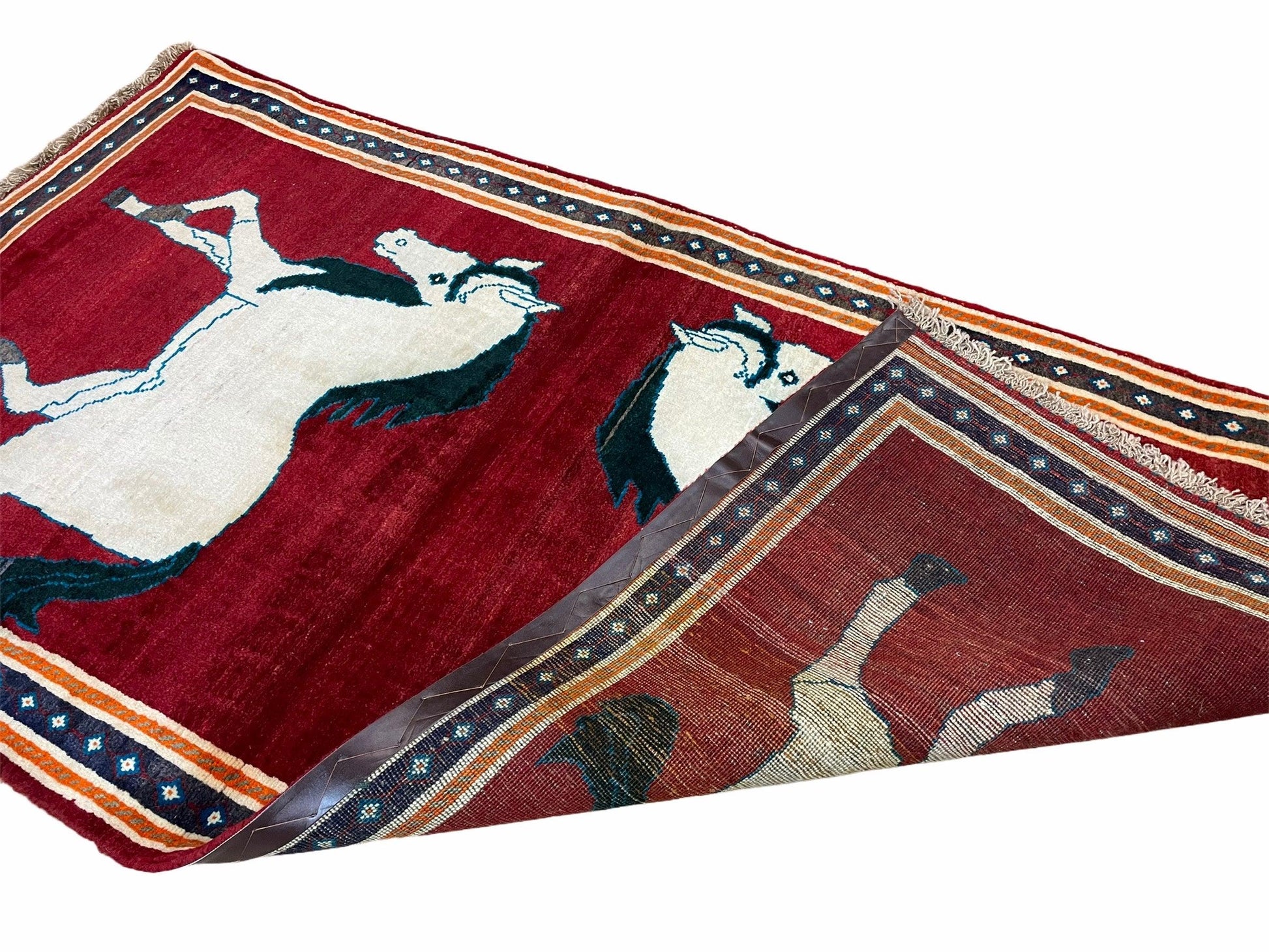 3.5 X 6 Handmade Hand-Knotted New Vintage Rug Quality Wool White Horses Red - Nuvé