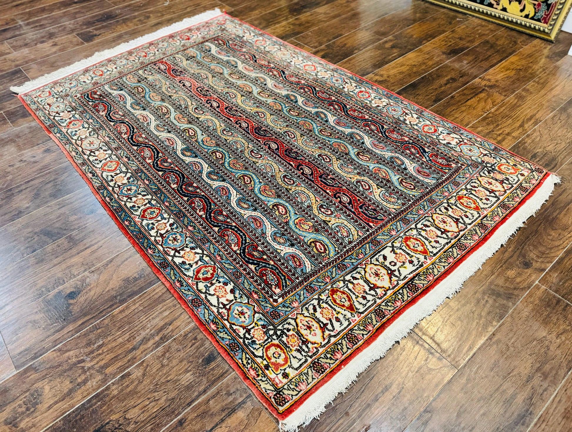Persian Qum Rug 4x7, Striped Paisley Boteh Design - Nuvé