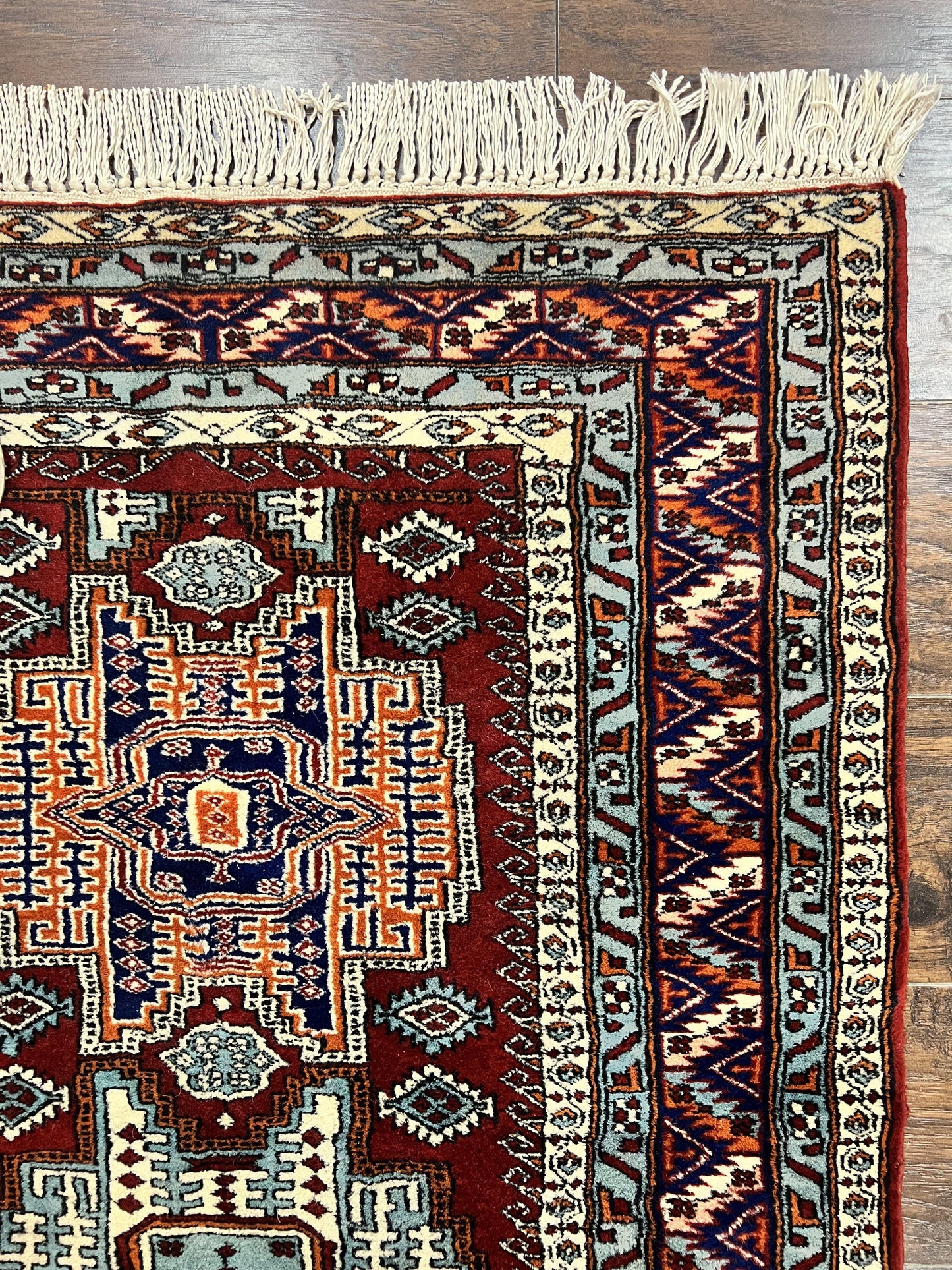 Pakistani Rug 3x5 ft, Caucasian Kazak Design, Geometric Rug, Small Vintage Oriental Carpet, Dark Red Vintage Handmade Wool Rug 3 x 5 - Nuvé