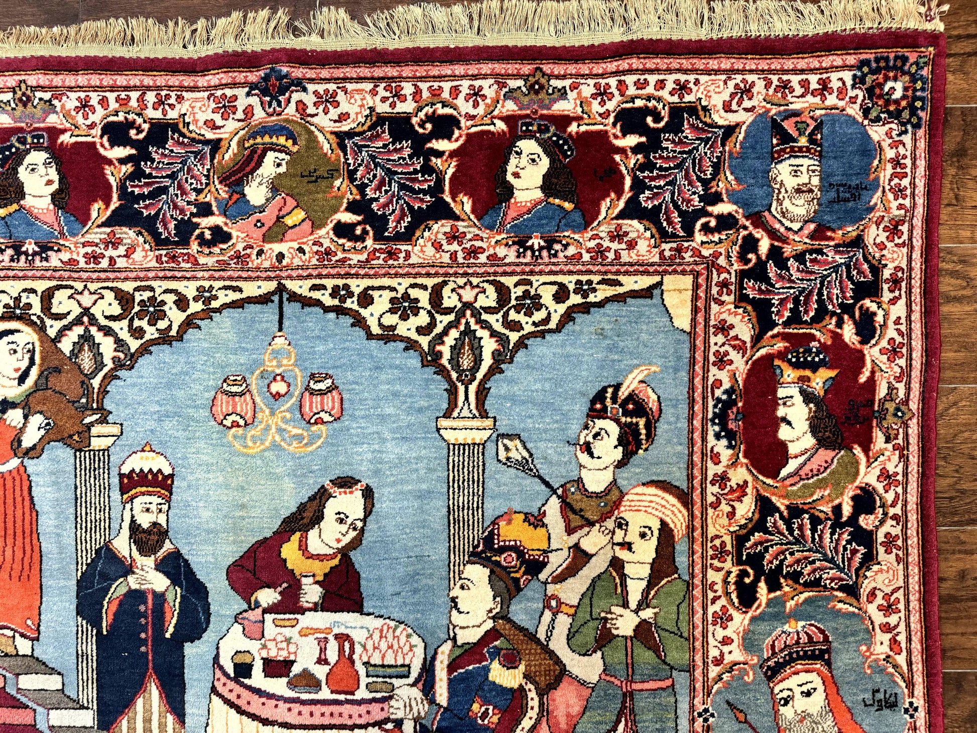 Rare Persian Kashan Pictorial Rug 6x9, King Bahram Hunting Scene, Persian Kings, Hand Knotted Persian Rug for Wall Hanging, Antique, Wool - Nuvé